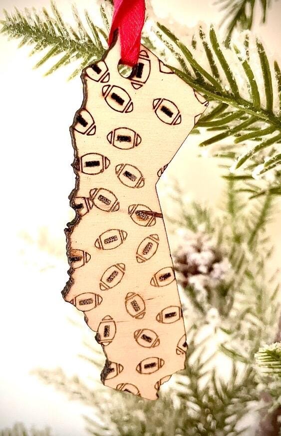 Football State Shape Wood Ornament & Gift Tag | Custom State | Football Gift | Coach Gift