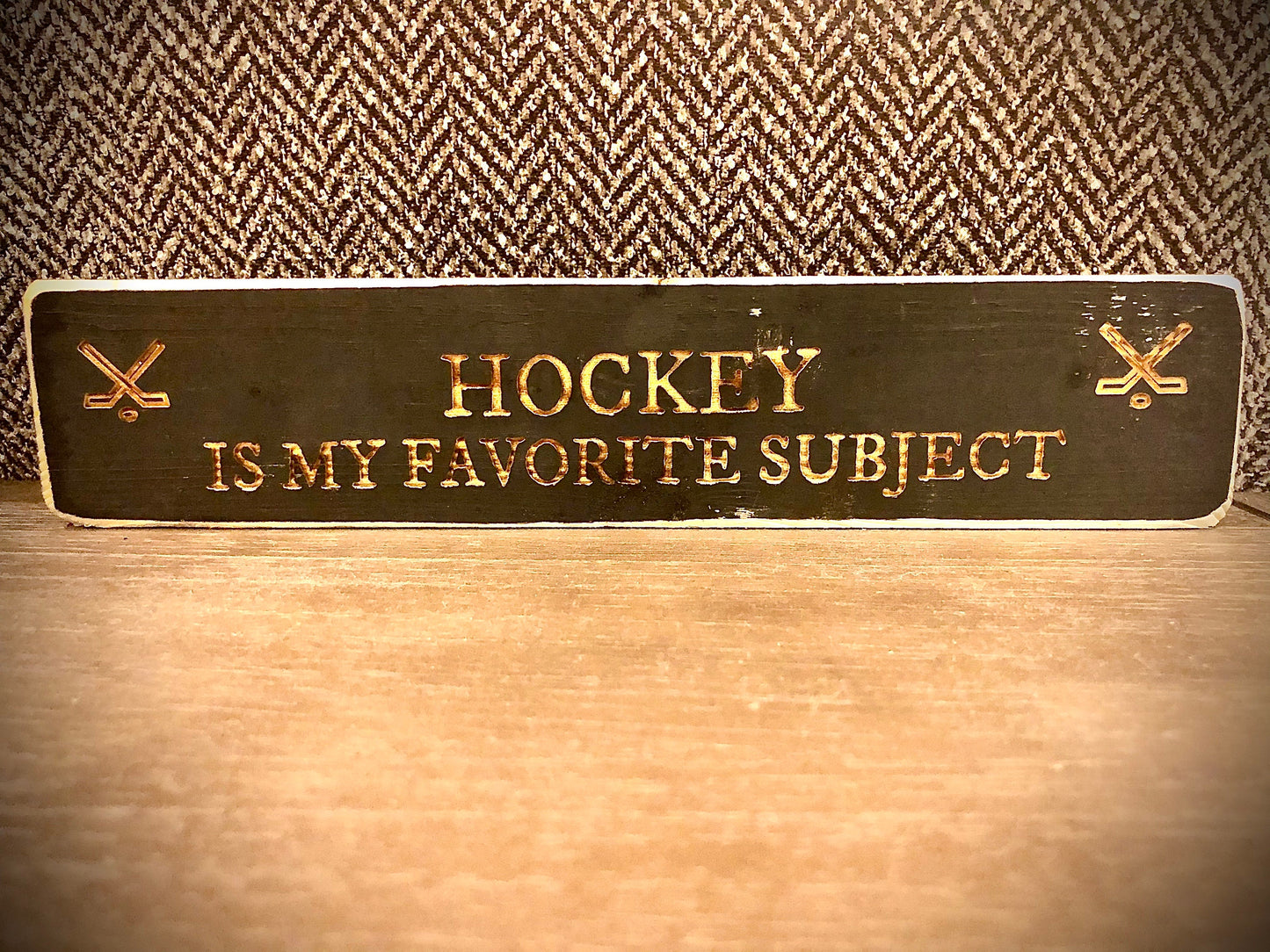 Funny Wood Hockey Sign | "Hockey Is My Favorite Subject"