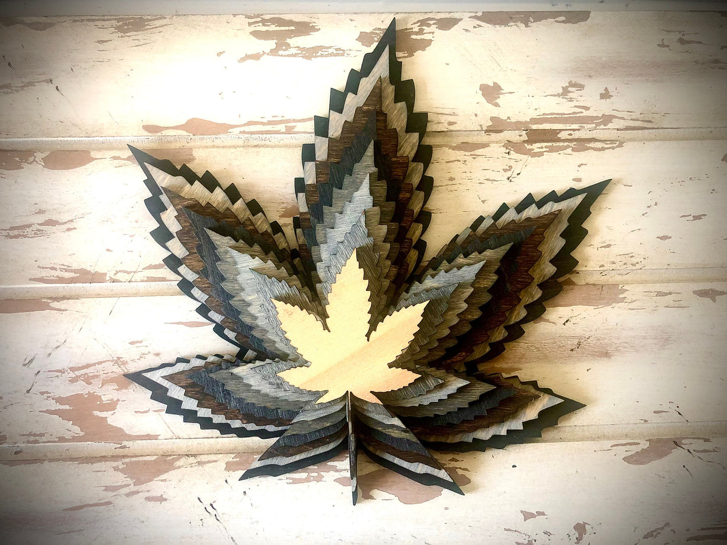 Stacked Cannabis Leaves 3D Wood Table & Wall Art | Multi-Color