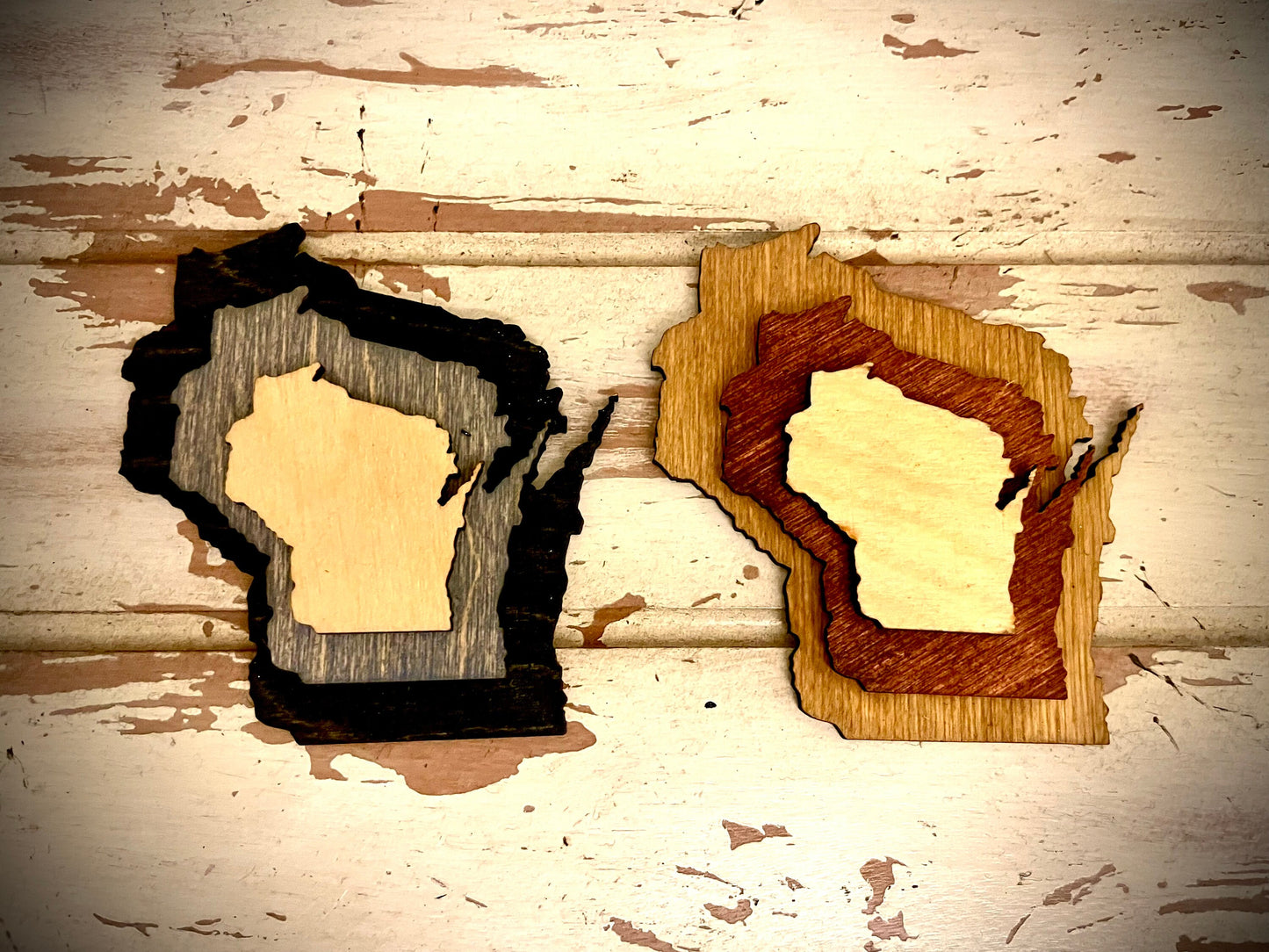 Wisconsin 3-Layer Stacked Wood Refrigerator Magnet | Brown & Gray Tones | State Pride Gift