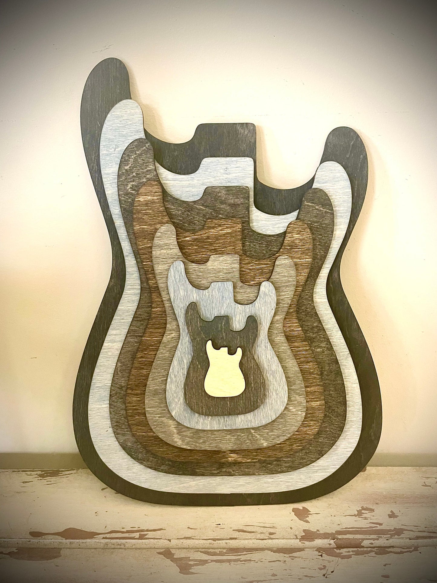 Stacked Electric Guitar 3D Wood Table & Wall Art | Multi-Color | Music Gift