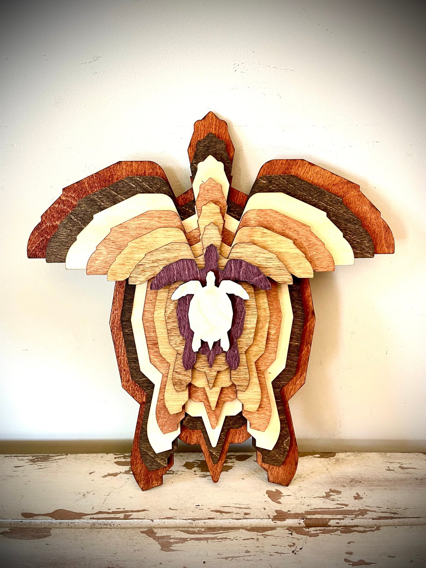 Stacked Sea Turtle 3D Wood Table & Wall Art | Multi-Color