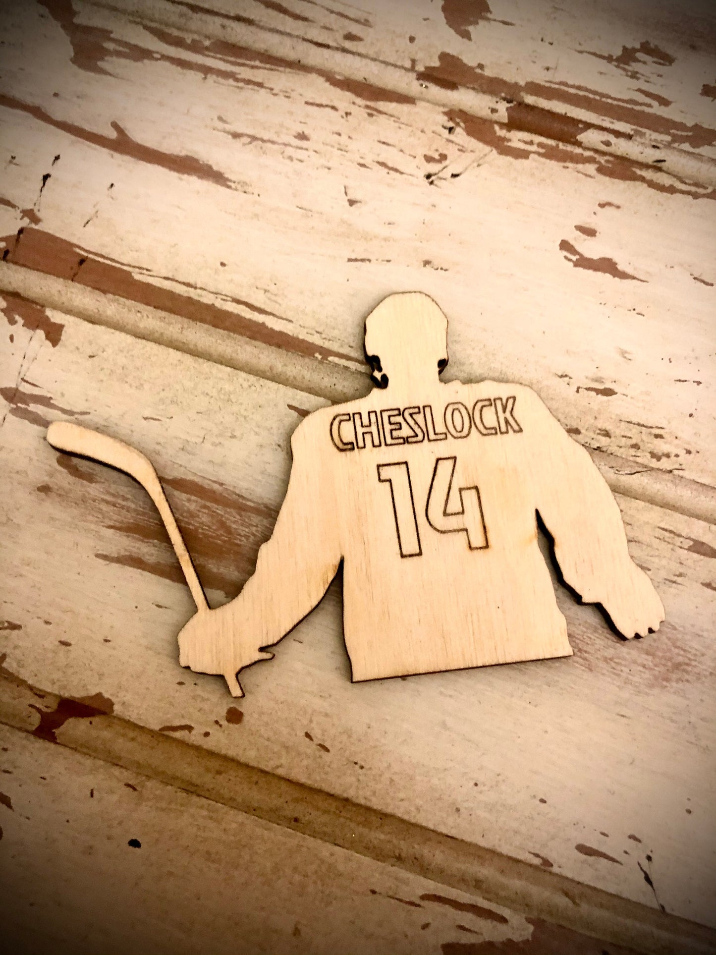 Hockey Player Wood Refrigerator Magnet | Personalized Name & Number | Hockey Gift