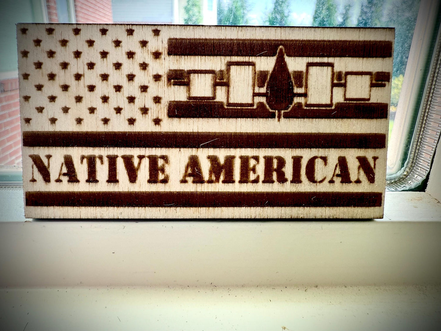 Native American Hiawatha Belt Laser Engraved US Flag Wood Refrigerator Magnet | 4" x 2.1" | Patriotic Gift