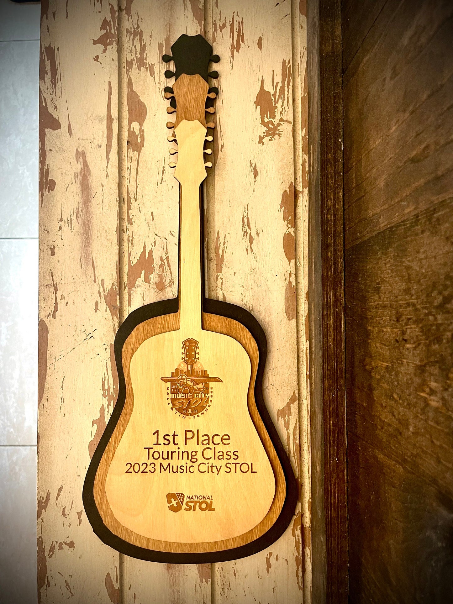 Stacked Acoustic Guitar 3D Wood Table & Wall Art | Music Award | Multi-Color | Music Gift