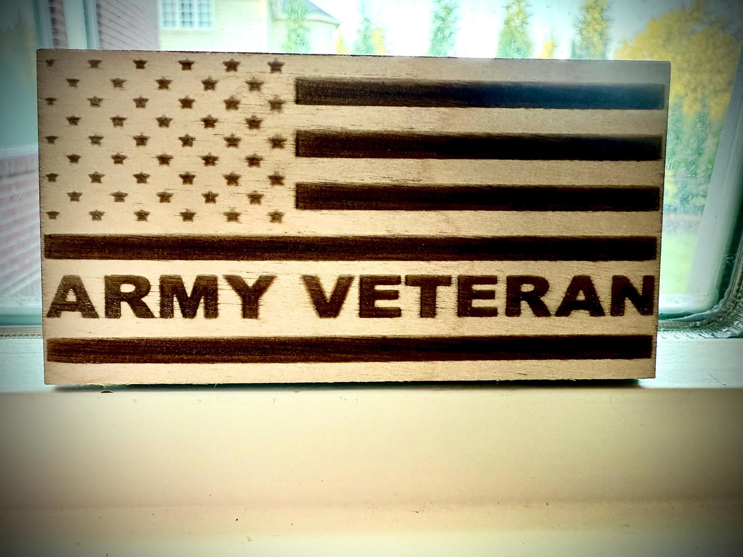 Army Veteran Laser Engraved US Flag Wood Refrigerator Magnet | 4" x 2.1" | Military Gift