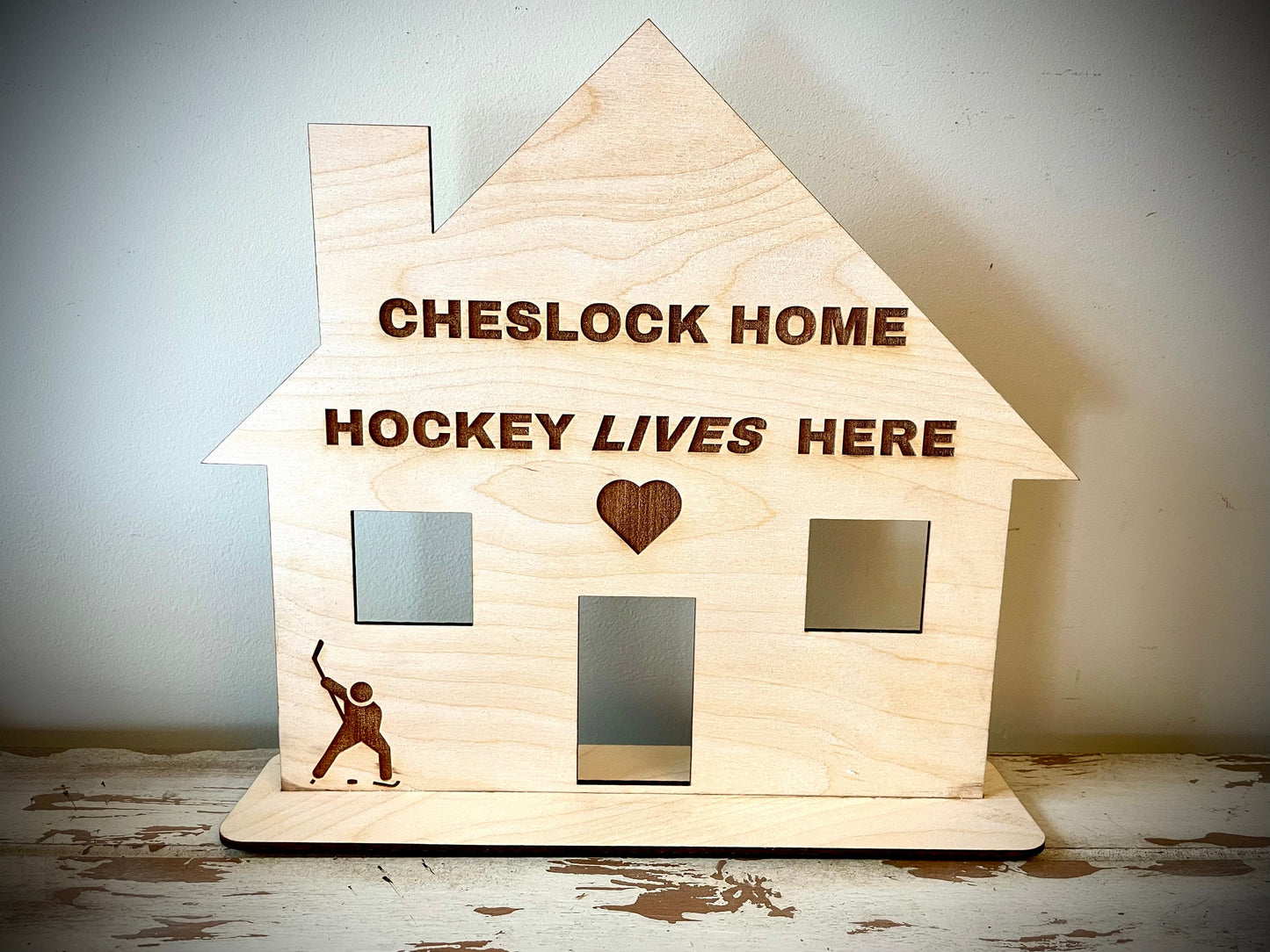 Custom Engraved Wood "Hockey Lives Here" Sign | Personalized Tabletop Decor