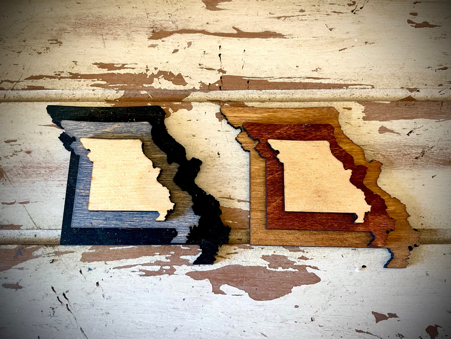 Missouri 3-Layer Stacked Wood Refrigerator Magnet | Brown & Gray Tones | State Pride Gift