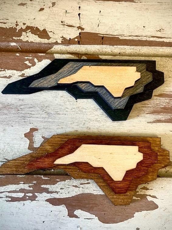 North Carolina 3-Layer Stacked Wood Refrigerator Magnet | Brown & Gray Tones | State Pride Gift
