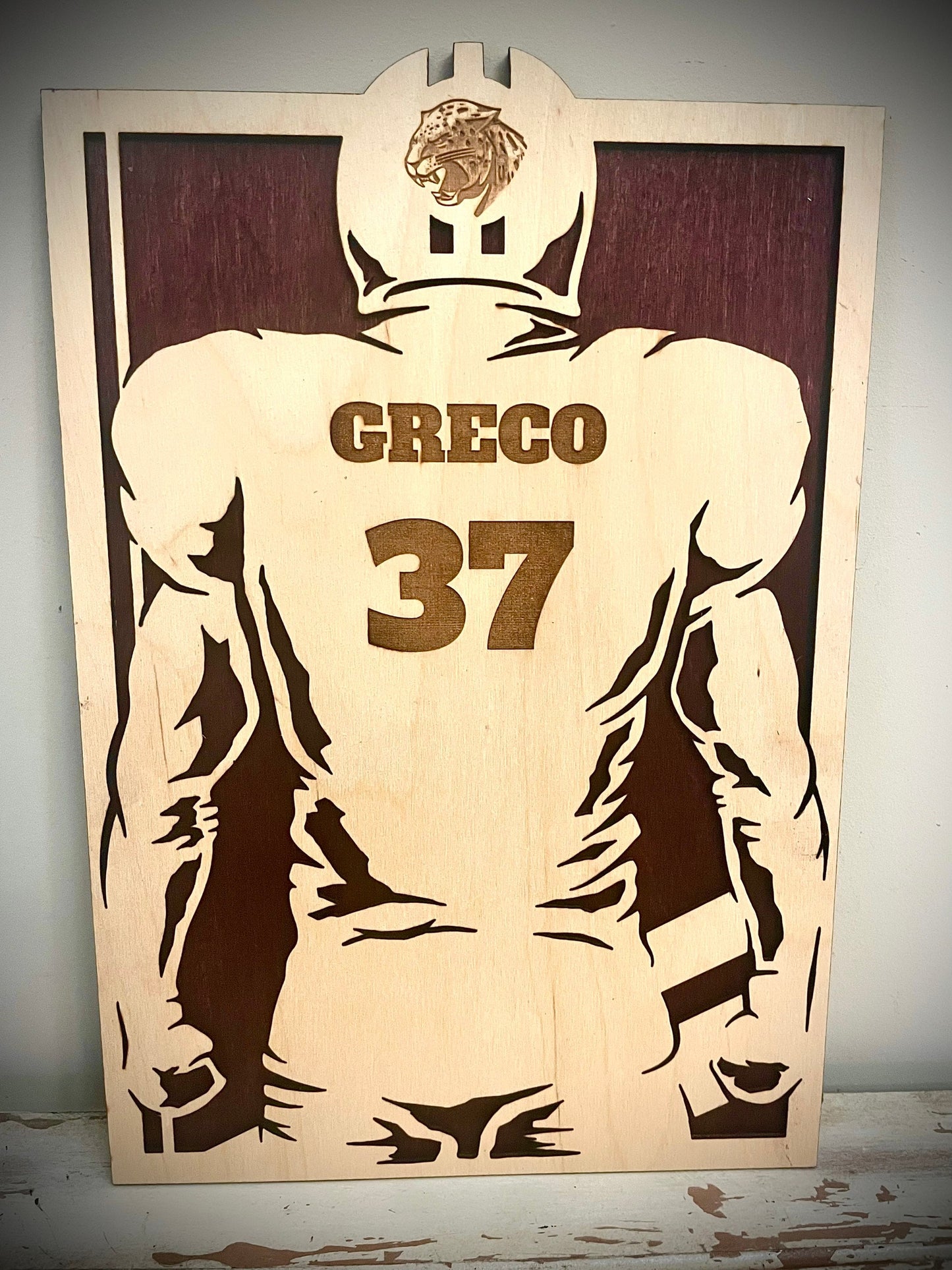 Custom Football Wood Plaque | Name, Number & Optional Logo Engraved | Jersey Back Design