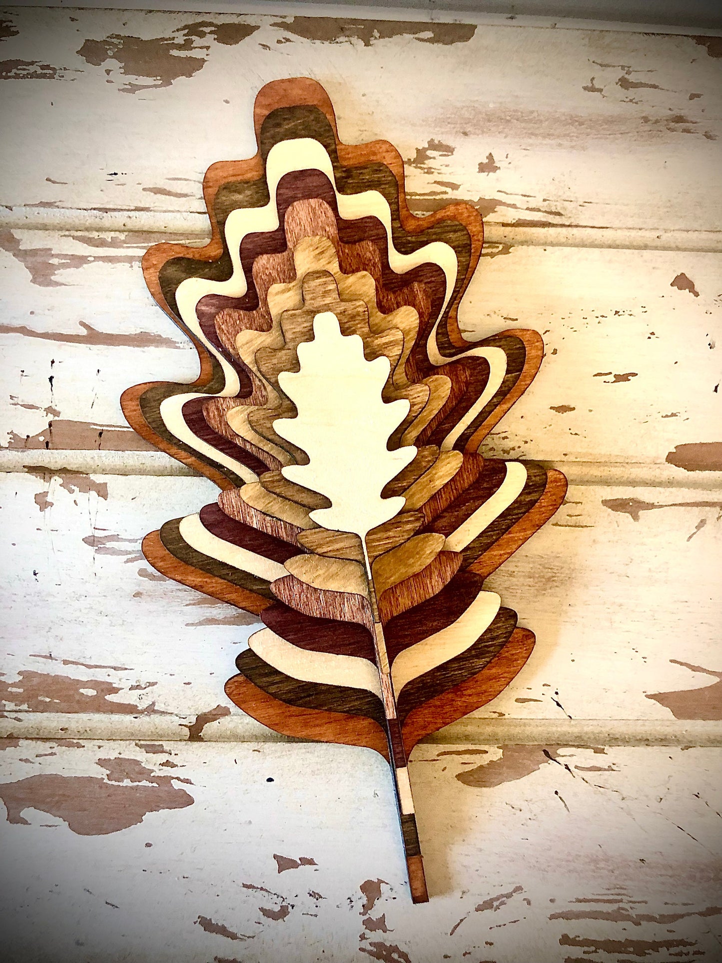 Stacked Oak Leaf 3D Wood Table & Wall Art | Multi-Color