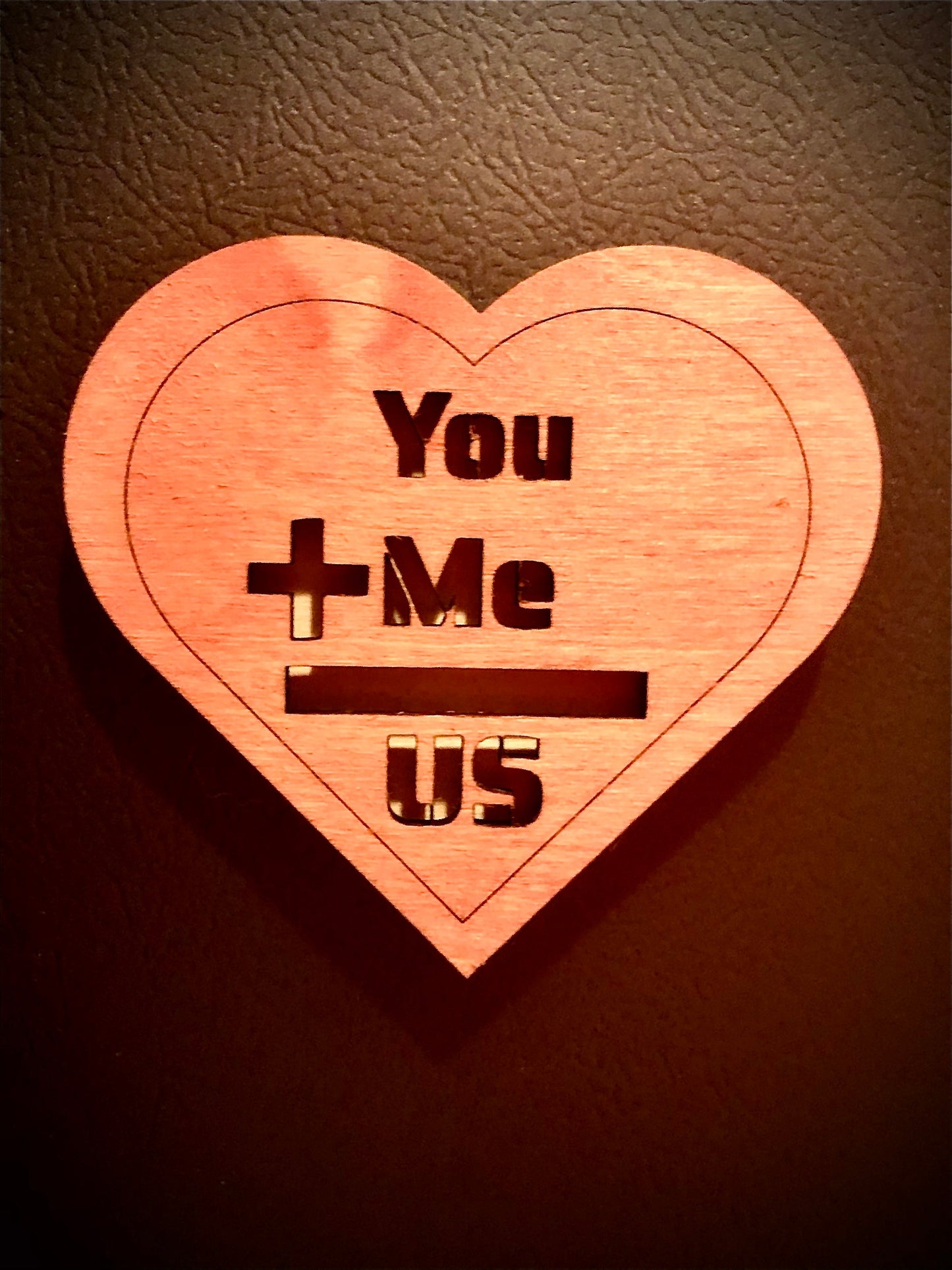Layered Heart Wood Valentine Magnet | "You + Me = Us" | Valentine's Day Gift