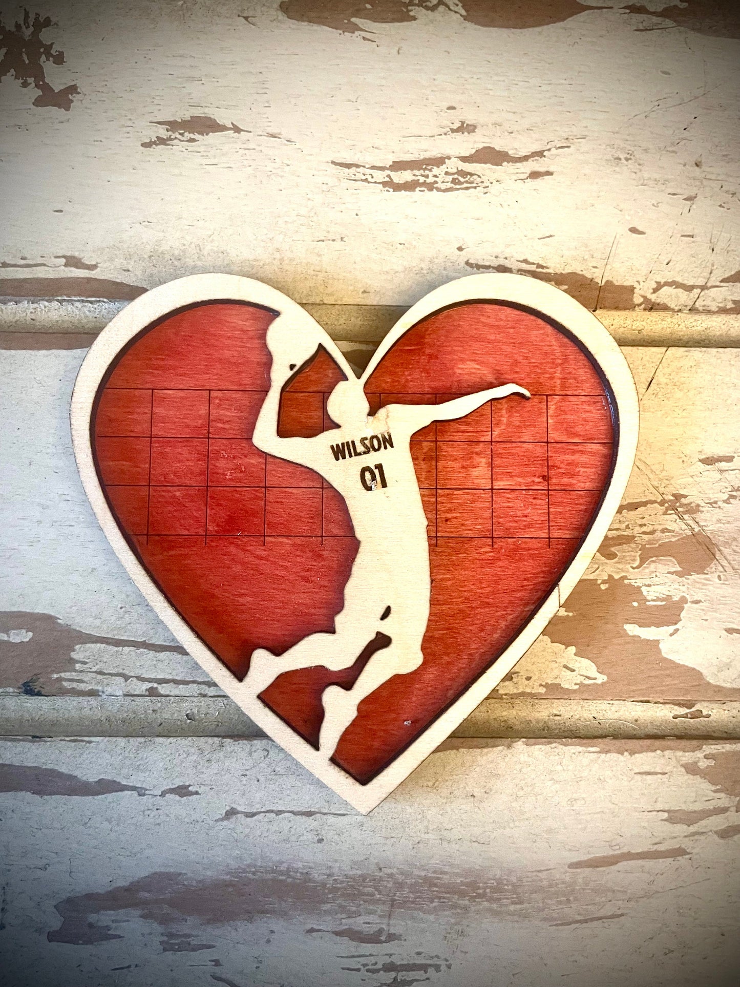 Personalized Male Volleyball Player Valentine Heart Magnet | Engraved Name & Number | Valentine's Gift