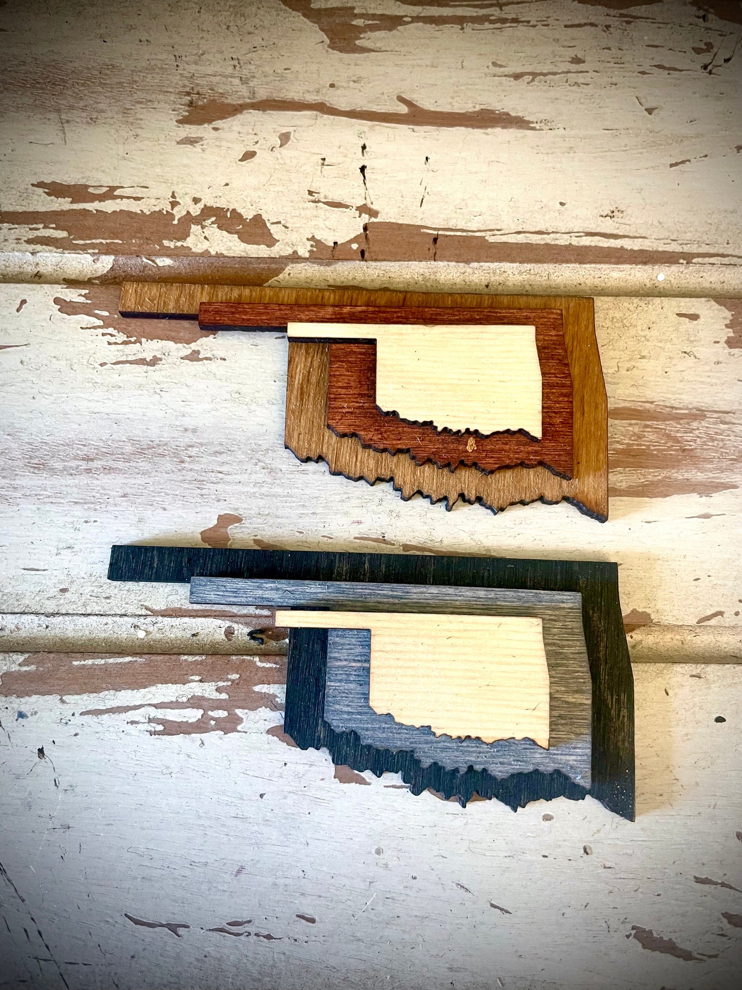 Oklahoma 3-Layer Stacked Wood Refrigerator Magnet | Brown & Gray Tones | State Pride Gift