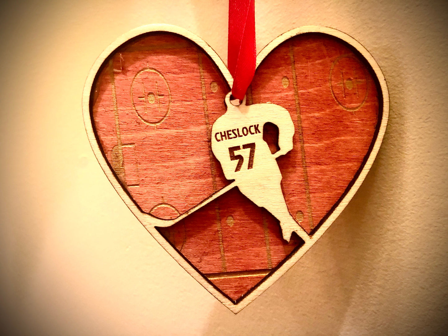 Personalized Hockey Player Valentine Heart Ornament | Engraved Rink, Name & Number