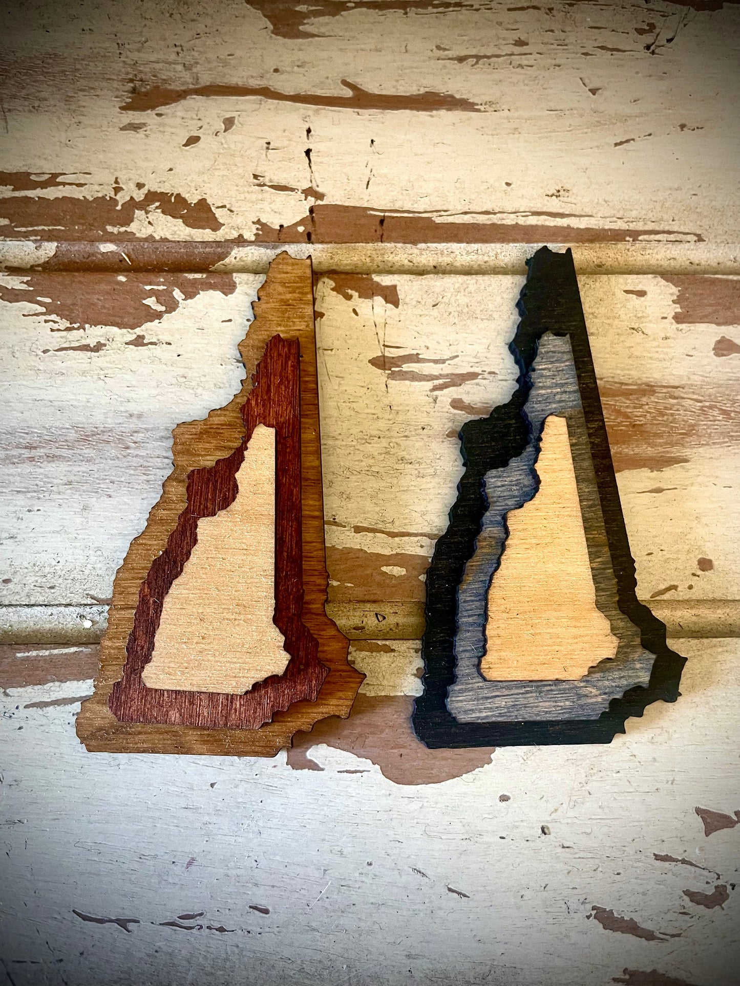 New Hampshire 3-Layer Stacked Wood Refrigerator Magnet | Brown & Gray Tones | State Pride Gift