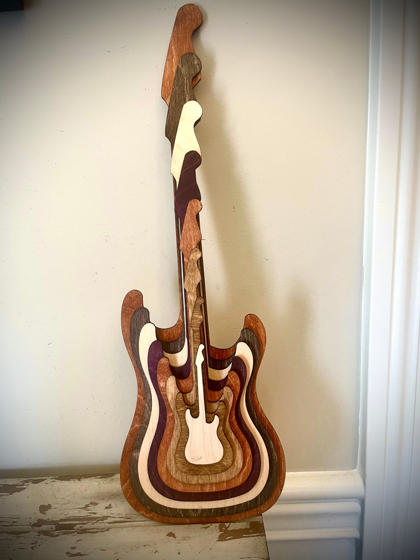 Stacked Electric Guitar 3D Wood Table & Wall Art | Full Body | Multi-Color | Music Gift