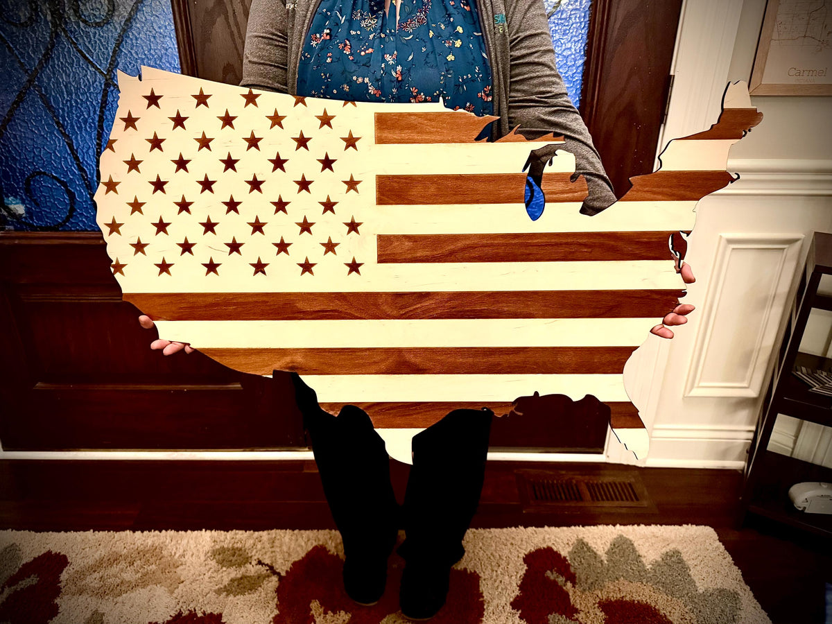 Giant American Flag Laser Engraved & Cut Wood Wall Art | USA Patriotic Decor | Home Decor Gift