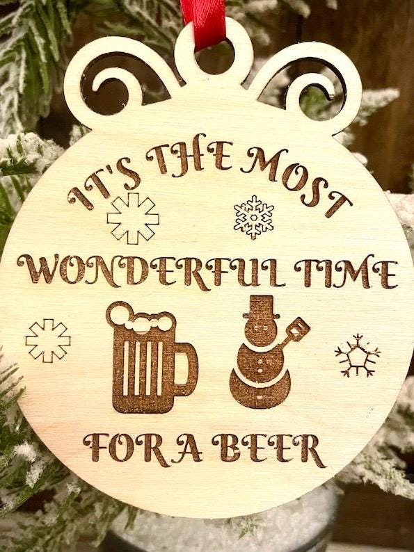 Funny Beer Christmas Wood Ornament & Gift Tag | Gag Gift