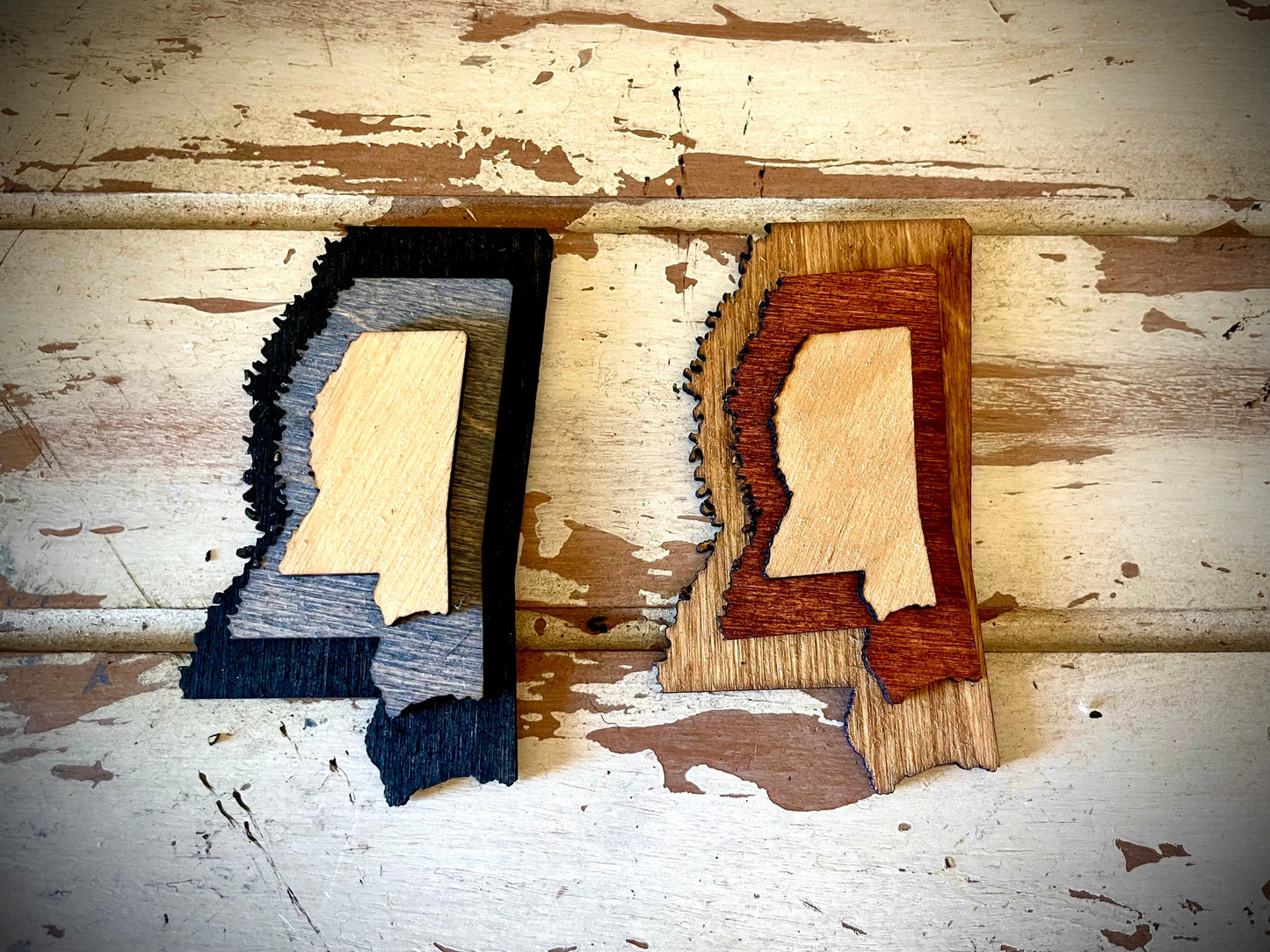 Mississippi 3-Layer Stacked Wood Refrigerator Magnet | Brown & Gray Tones | State Pride Gift