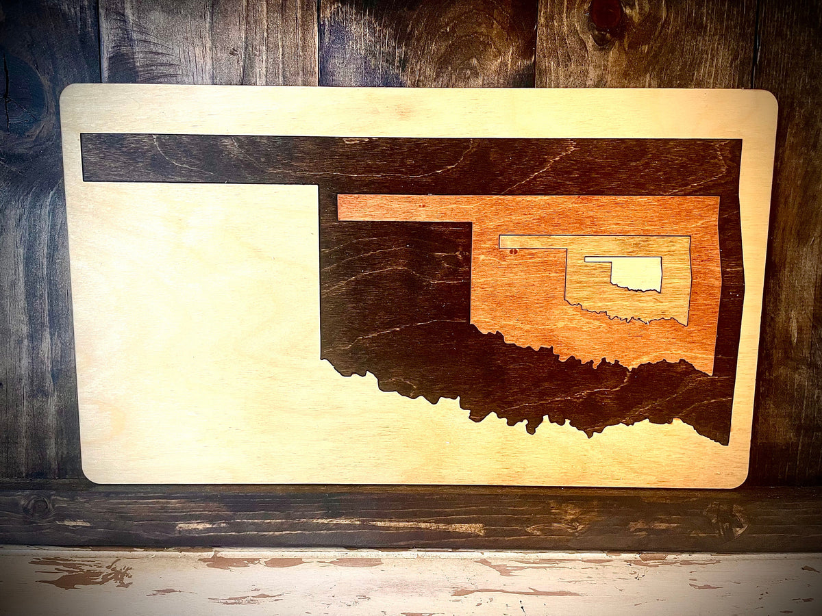 Oklahoma Inlay Art Wood Panel | Table or Wall Art | Multi-Color