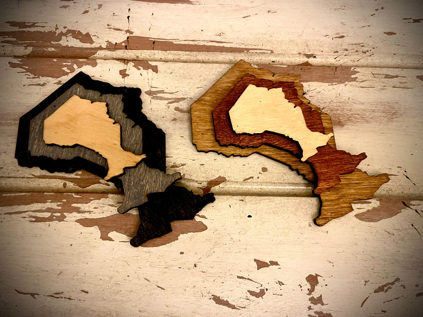 Ontario 3-Layer Stacked Wood Refrigerator Magnet | Brown & Gray Tones | Province Pride Gift