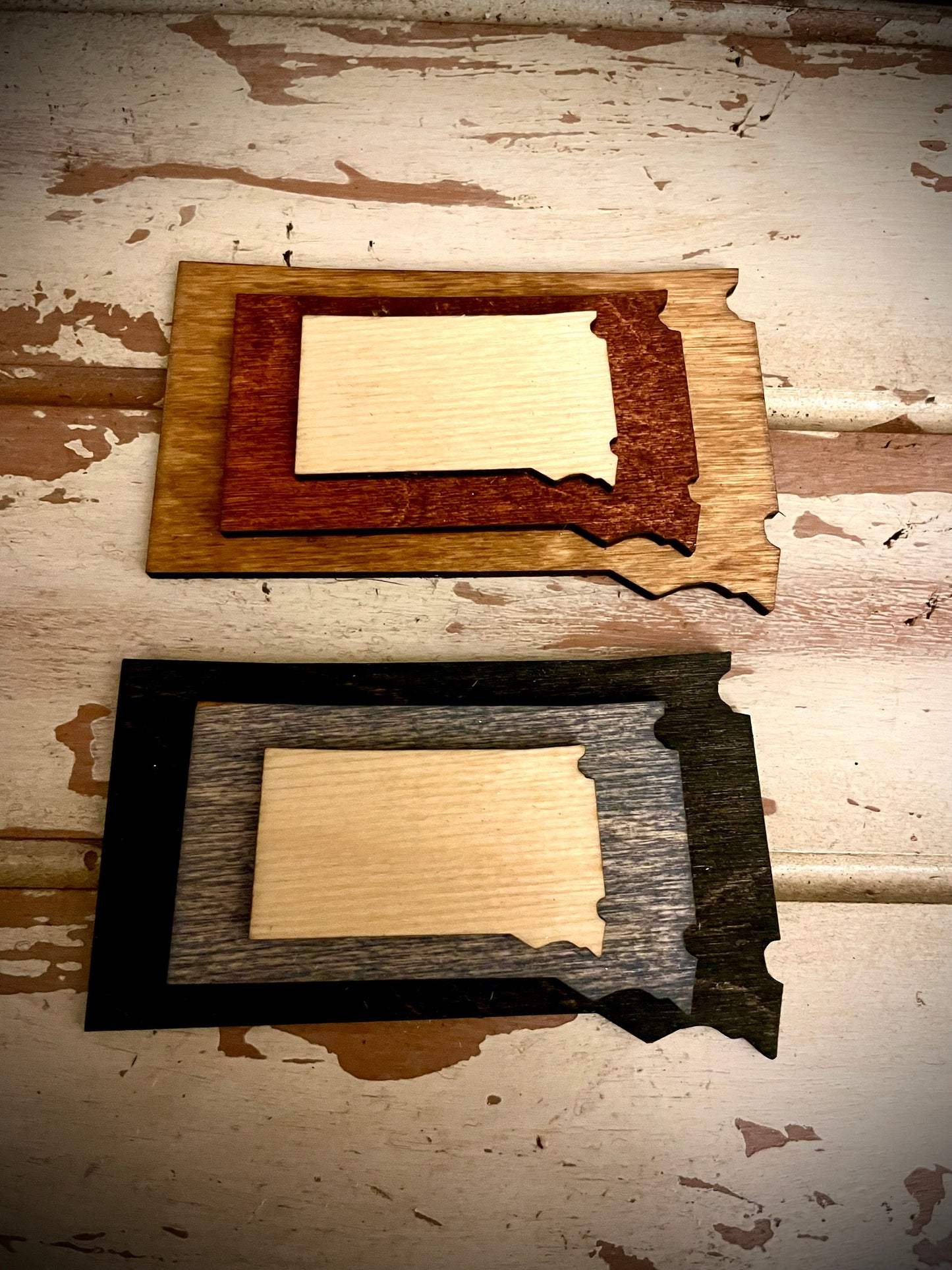 South Dakota 3-Layer Stacked Wood Refrigerator Magnet | Brown & Gray Tones | State Pride Gift