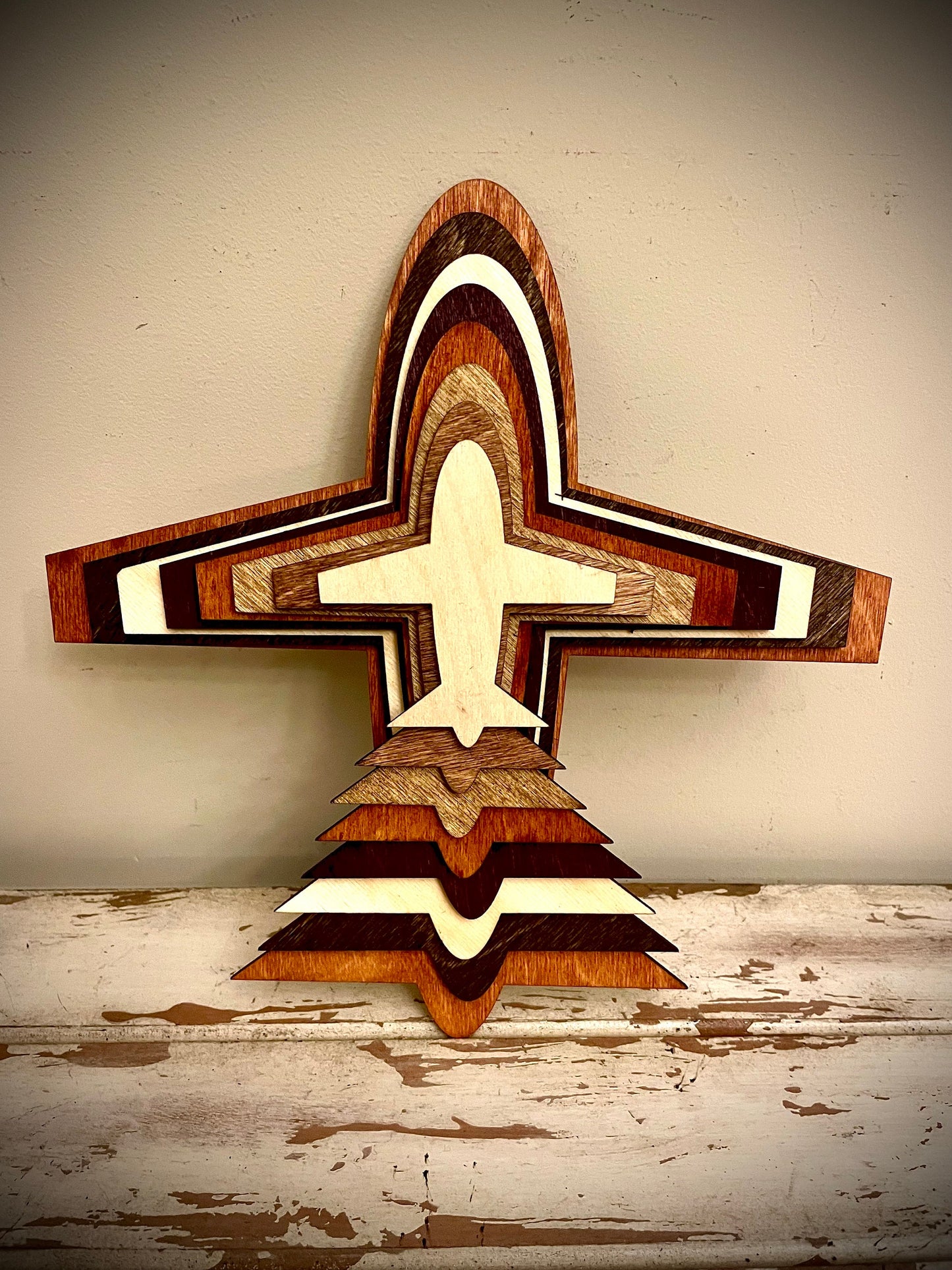 Stacked Airplane 3D Wood Table & Wall Art | Multi-Color | Pilot Gift