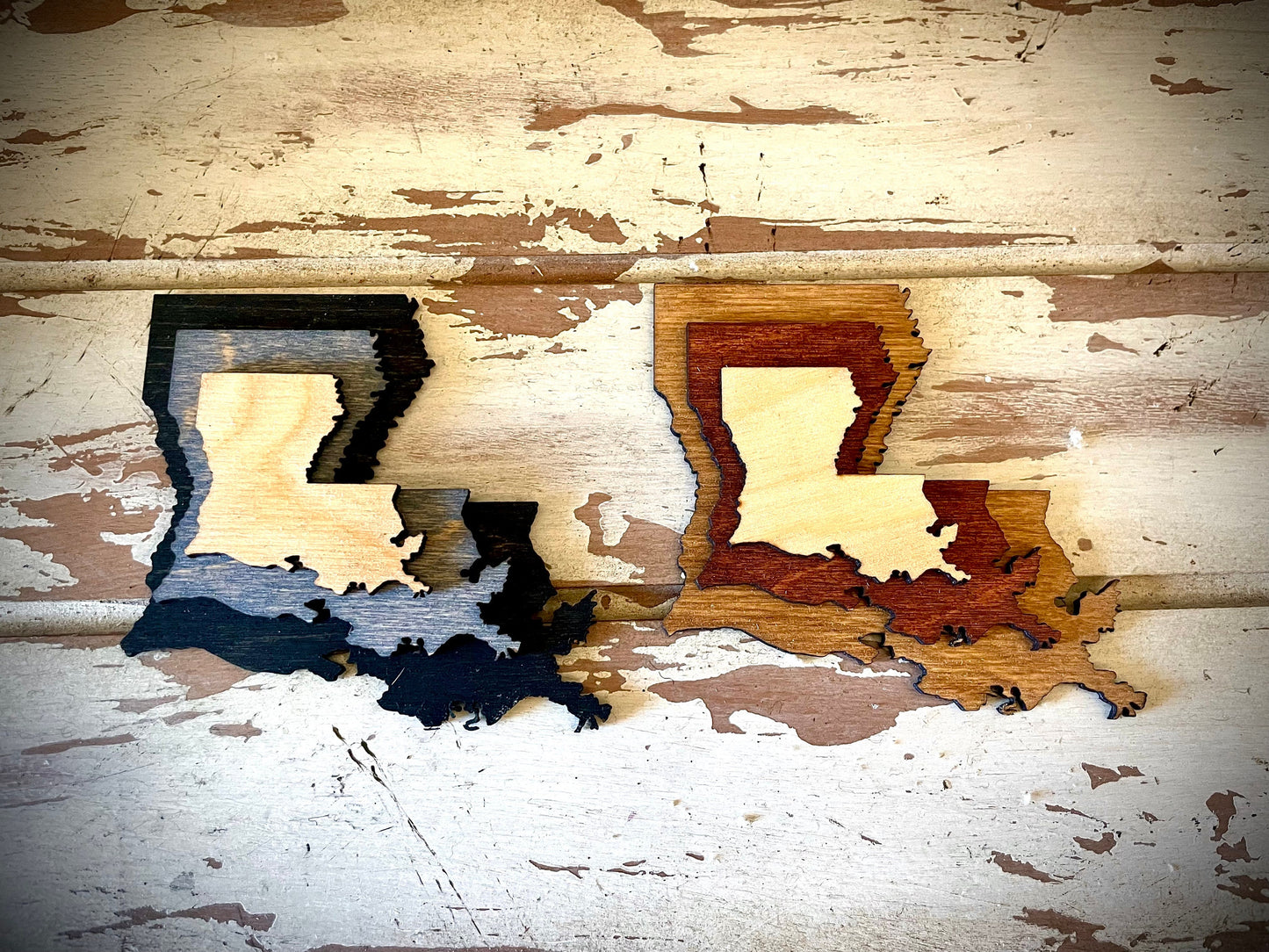 Louisiana 3-Layer Stacked Wood Refrigerator Magnet | Brown & Gray Tones | State Pride Gift
