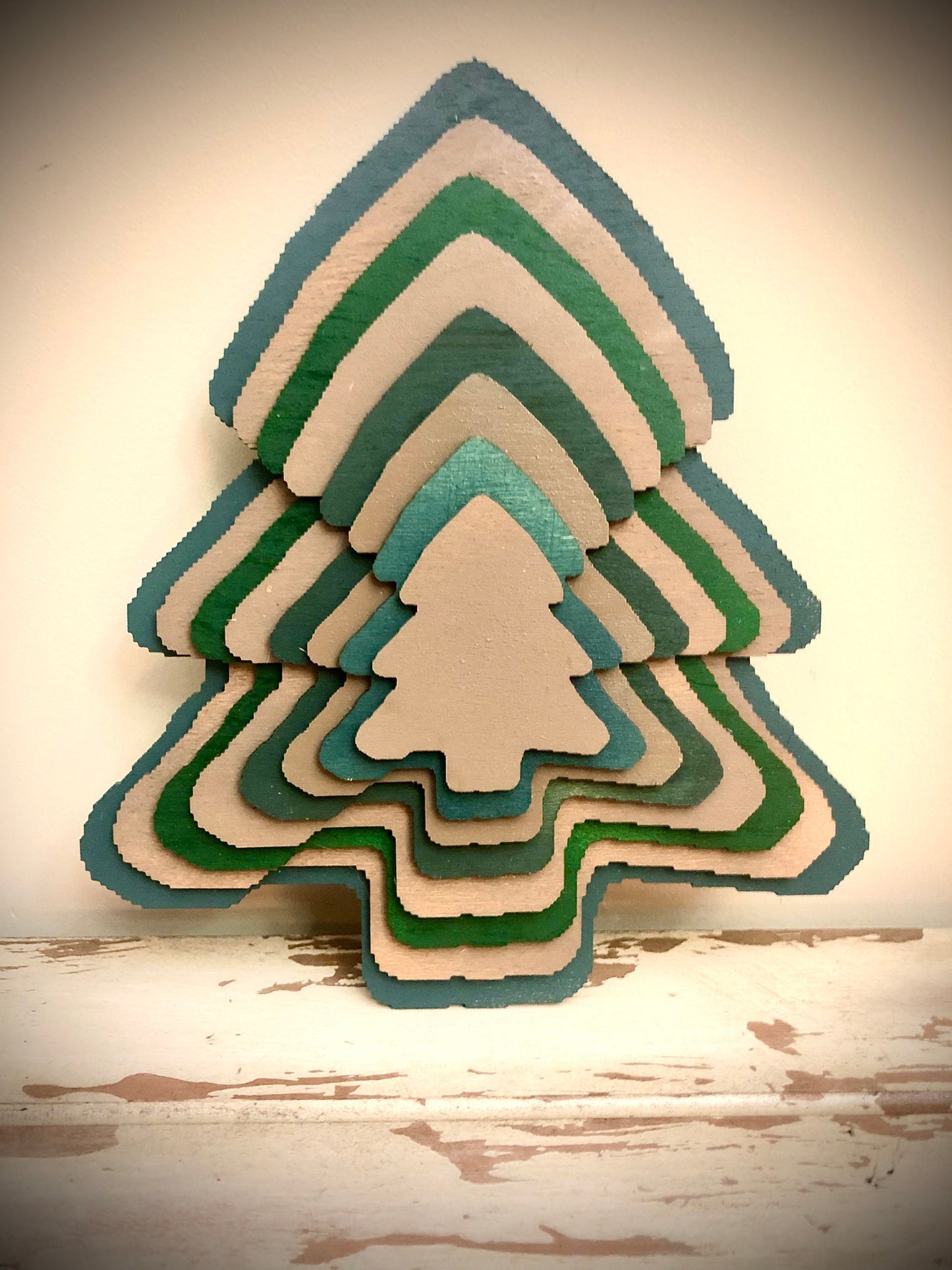 Stacked Christmas Tree 3D Wood Table & Wall Art | Multi-Color | Holiday Decor