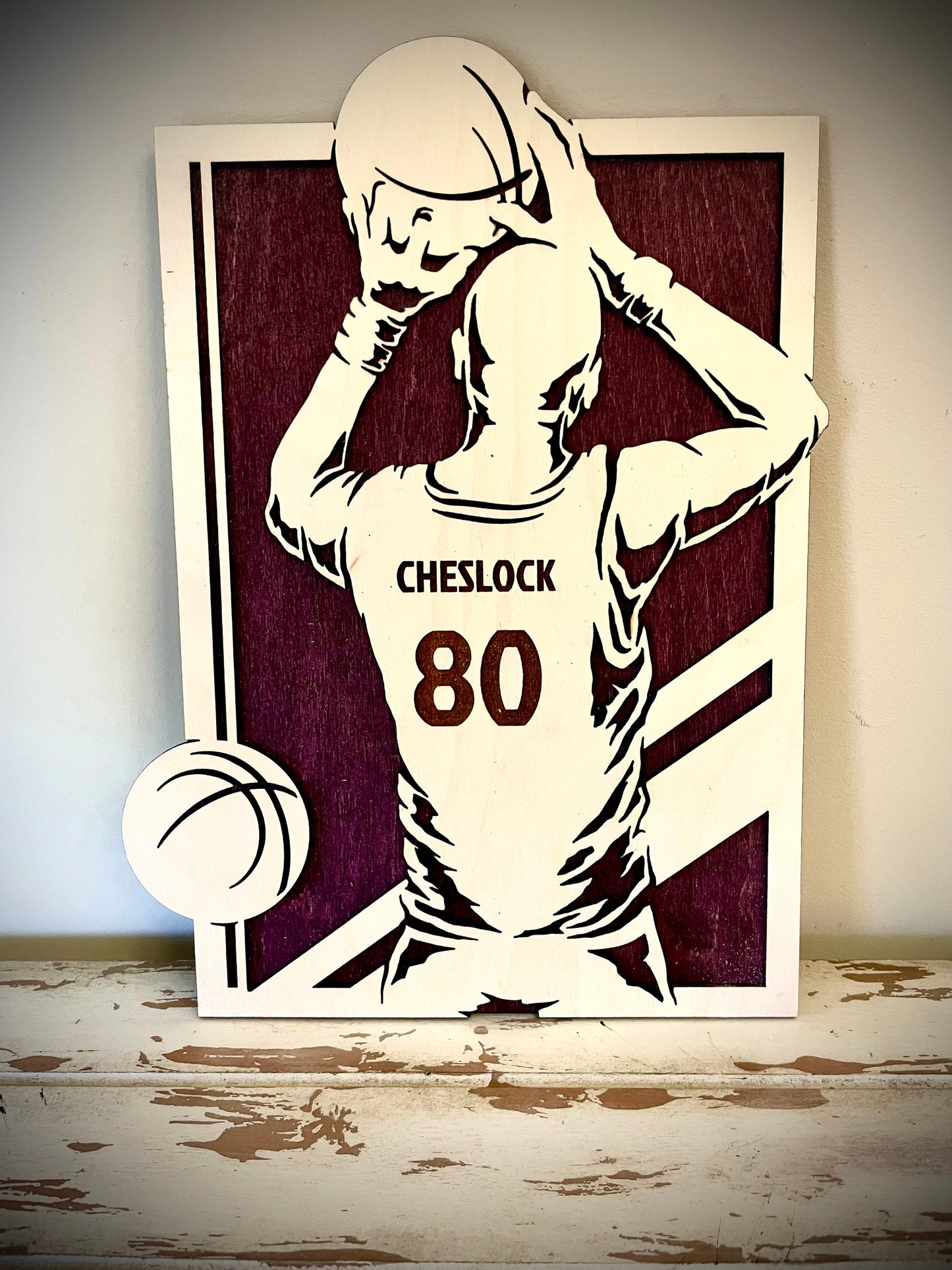 Custom Basketball Wood Plaque | Player Name & Number Engraved | Jersey Back Design