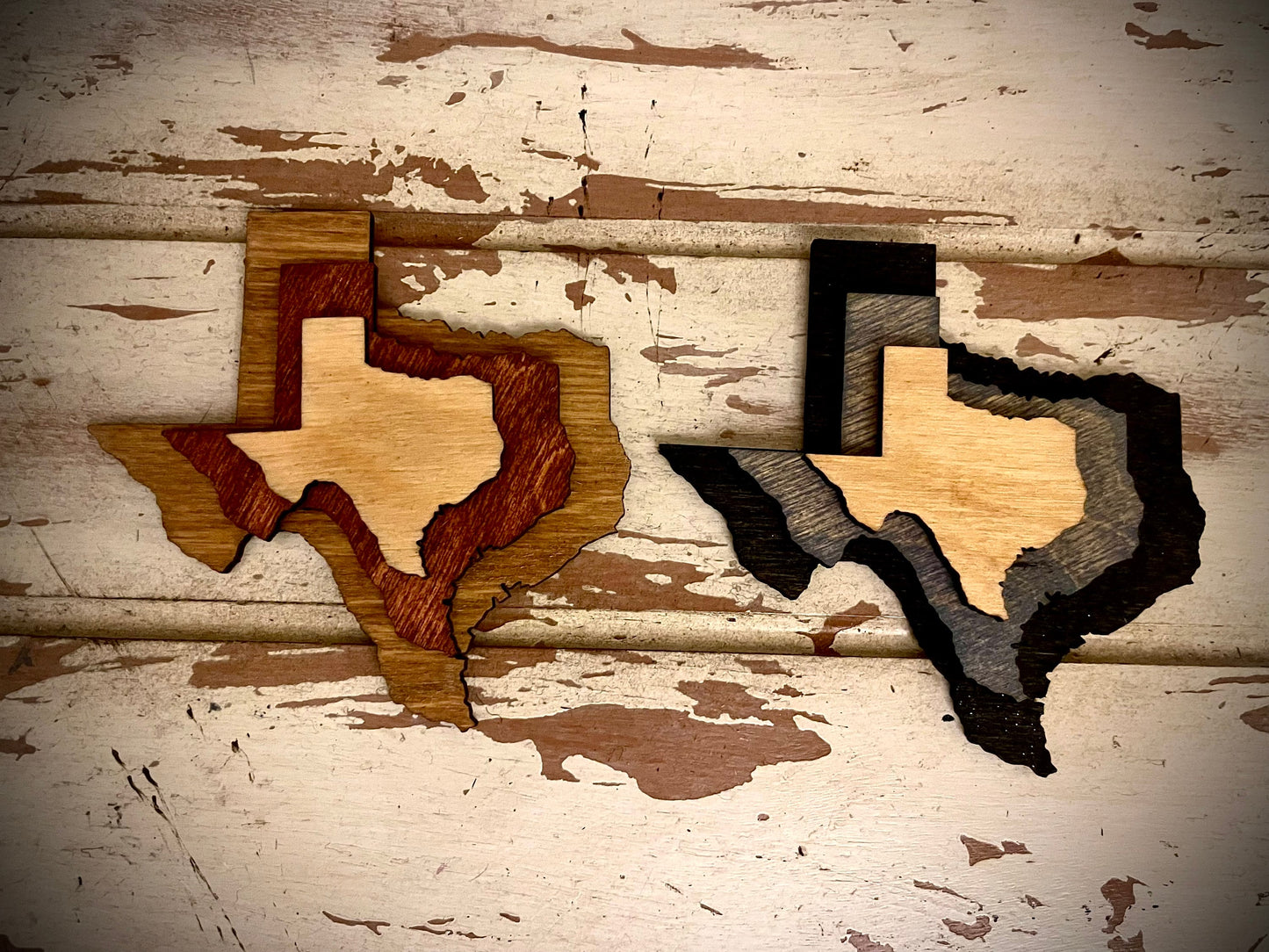 Texas 3-Layer Stacked Wood Refrigerator Magnet | Brown & Gray Tones | State Pride Gift