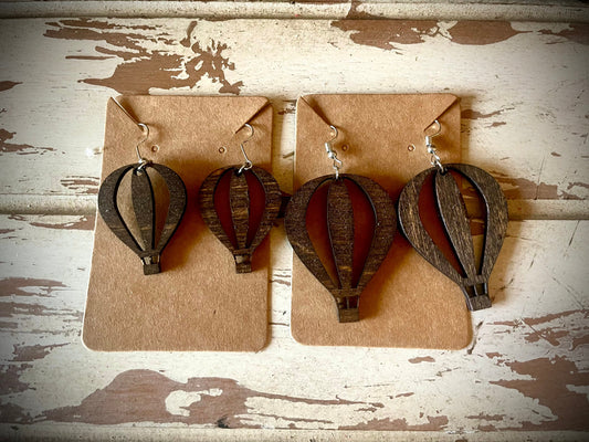 Hot Air Balloon Wood Dangle Earrings | 3 Sizes, 12 Finishes | Whimsical Gift