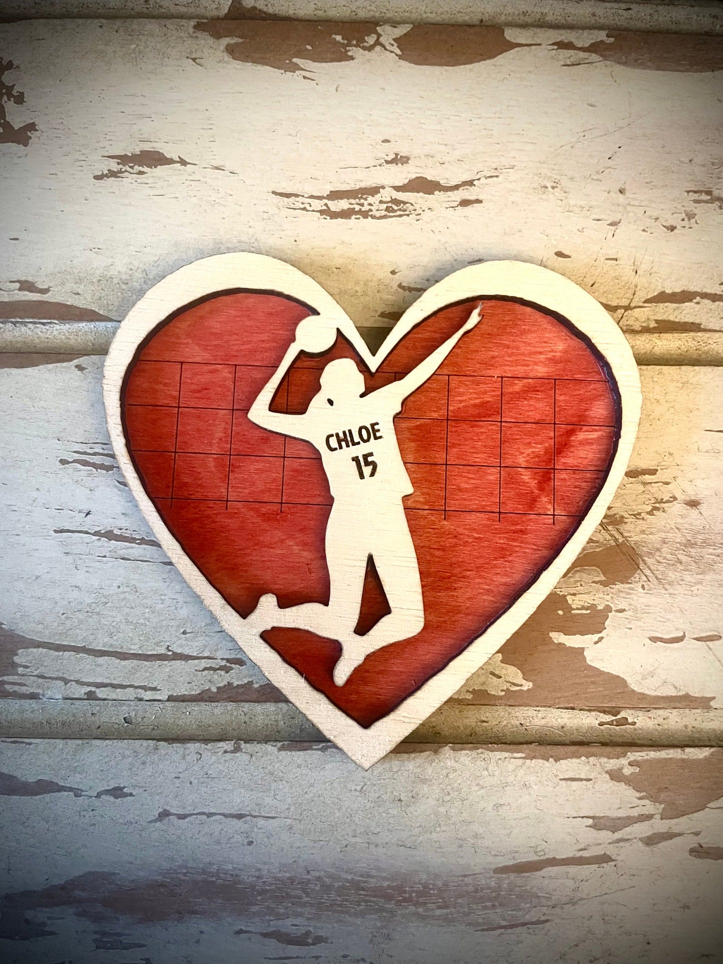 Personalized Female Volleyball Player Valentine Heart Magnet | Engraved Name & Number | Valentine's Gift