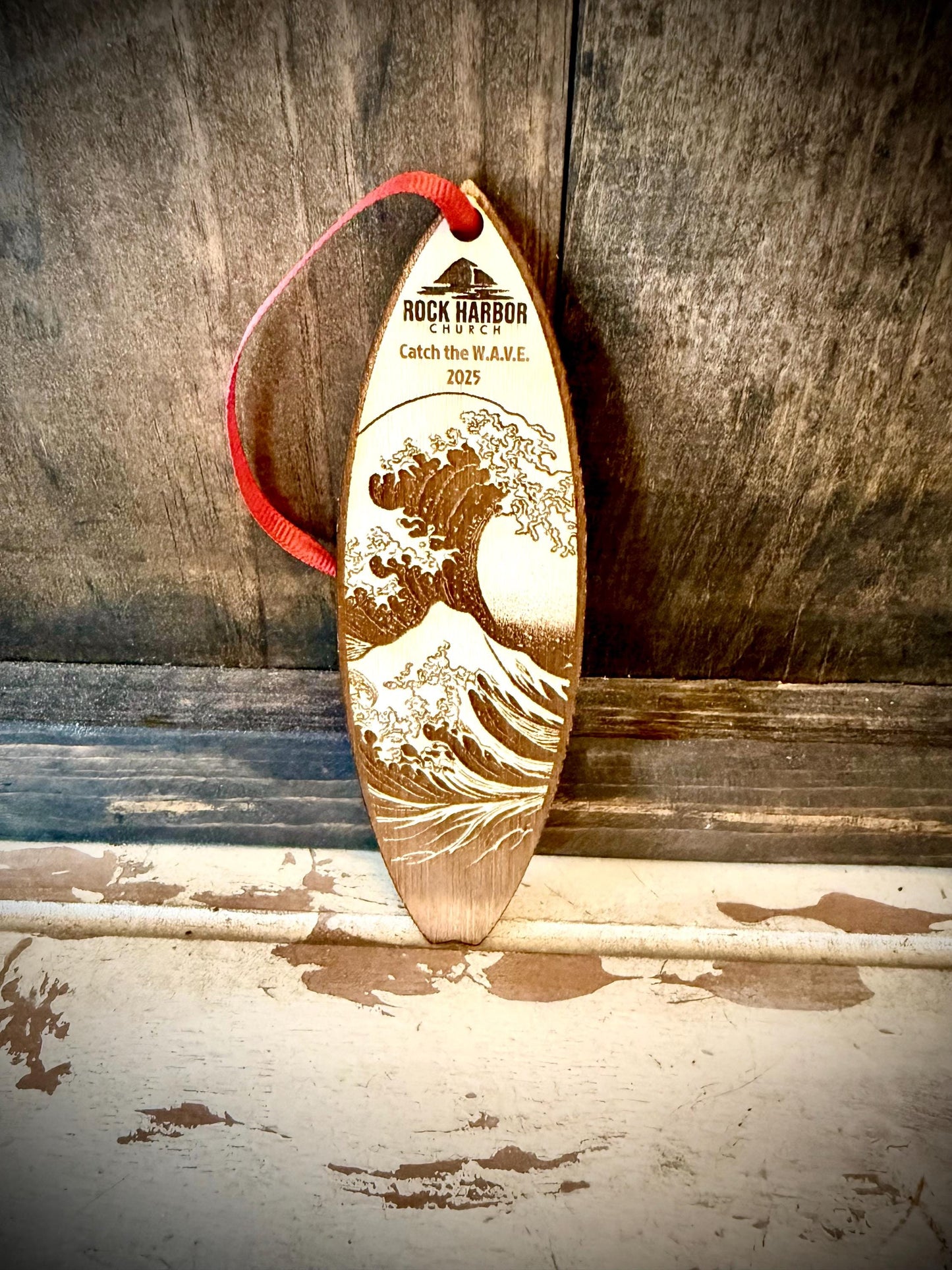 Surfer Surfing Surfboard Personalized Wood Christmas Ornament & Gift Tag | Laser Engraved | Surfing Gift