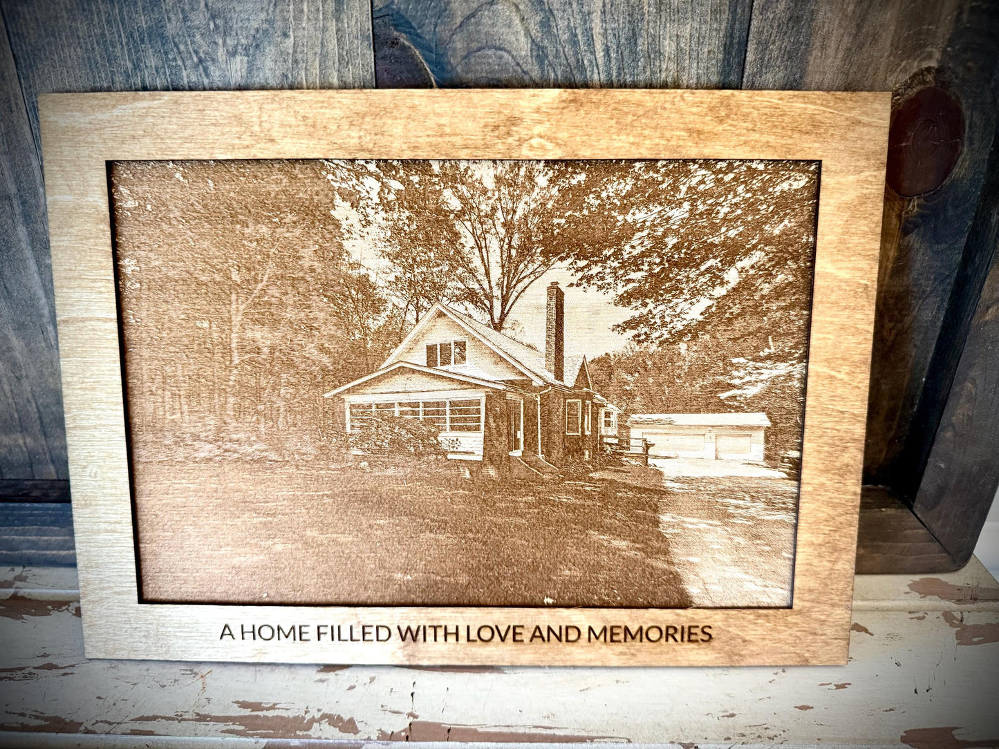 Realtor Closing Gift | Custom Home Photo Engraved on Wood | 8x10 with Optional Easel