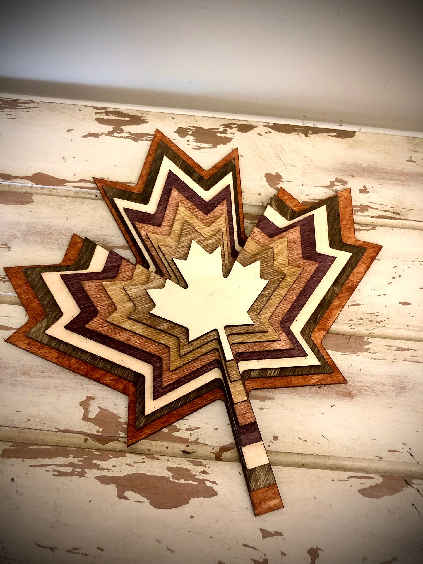 Stacked Maple Leaf 3D Wood Table & Wall Art | Multi-Color