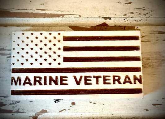 Marine Veteran Laser Engraved US Flag Wood Refrigerator Magnet | 4" x 2.1" | Military Gift