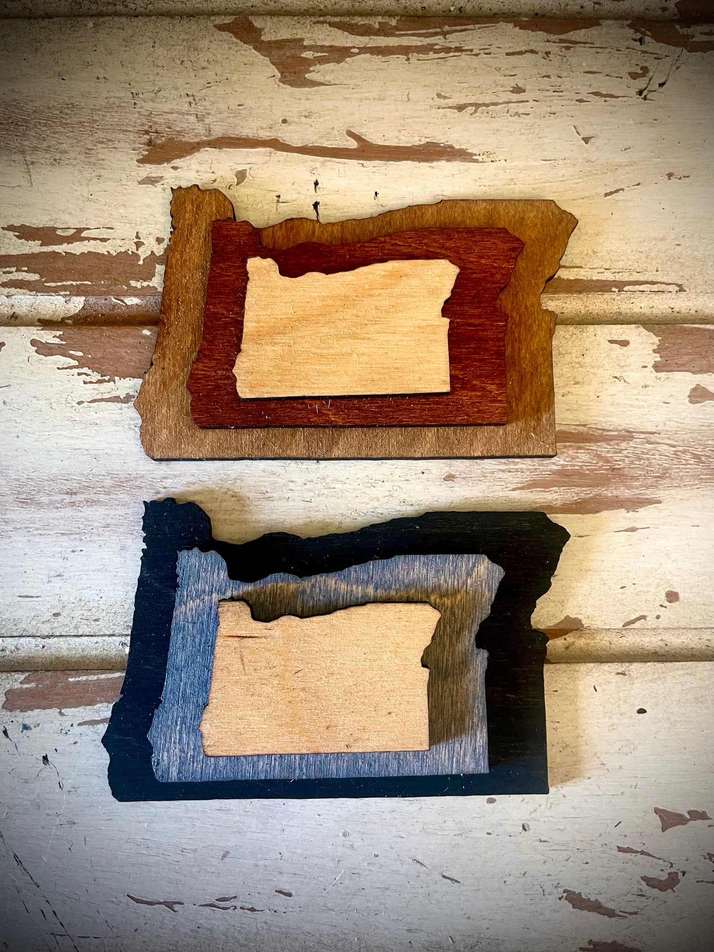 Oregon 3-Layer Stacked Wood Refrigerator Magnet | Brown & Gray Tones | State Pride Gift