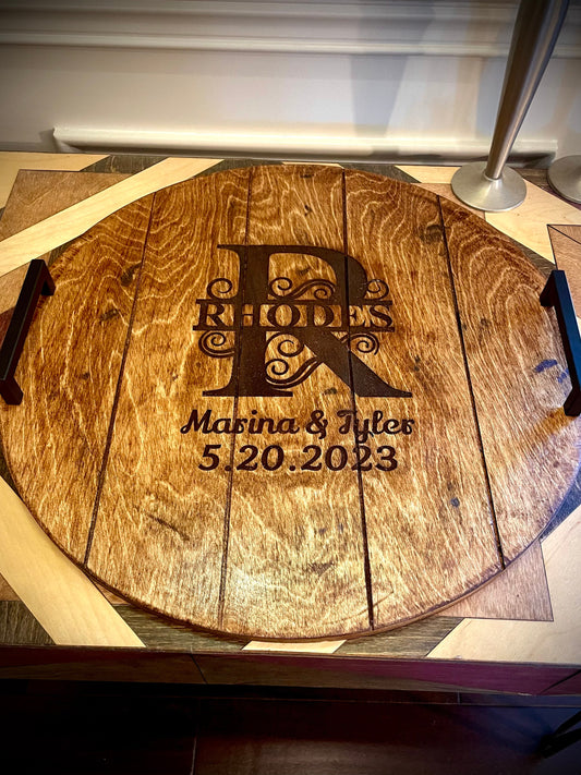 Custom Rustic Distressed 21-Inch Bourbon Barrel Head Replica | Optional Handles | Wedding Guest Book Alternative