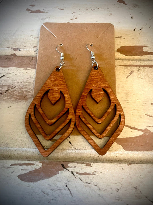 Diamond Flame Wood Dangle Earrings | 3 Sizes, 12 Finishes | Boho Jewelry