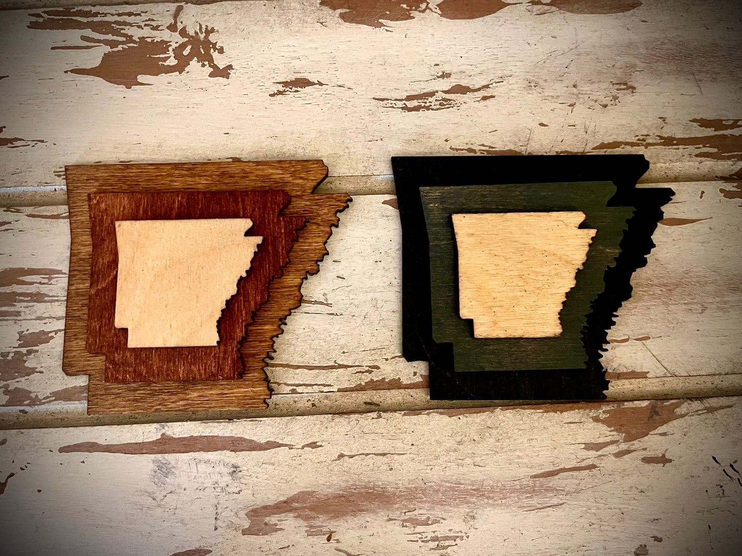 Arkansas 3-Layer Stacked Wood Refrigerator Magnet | Brown & Gray Tones | State Pride Gift