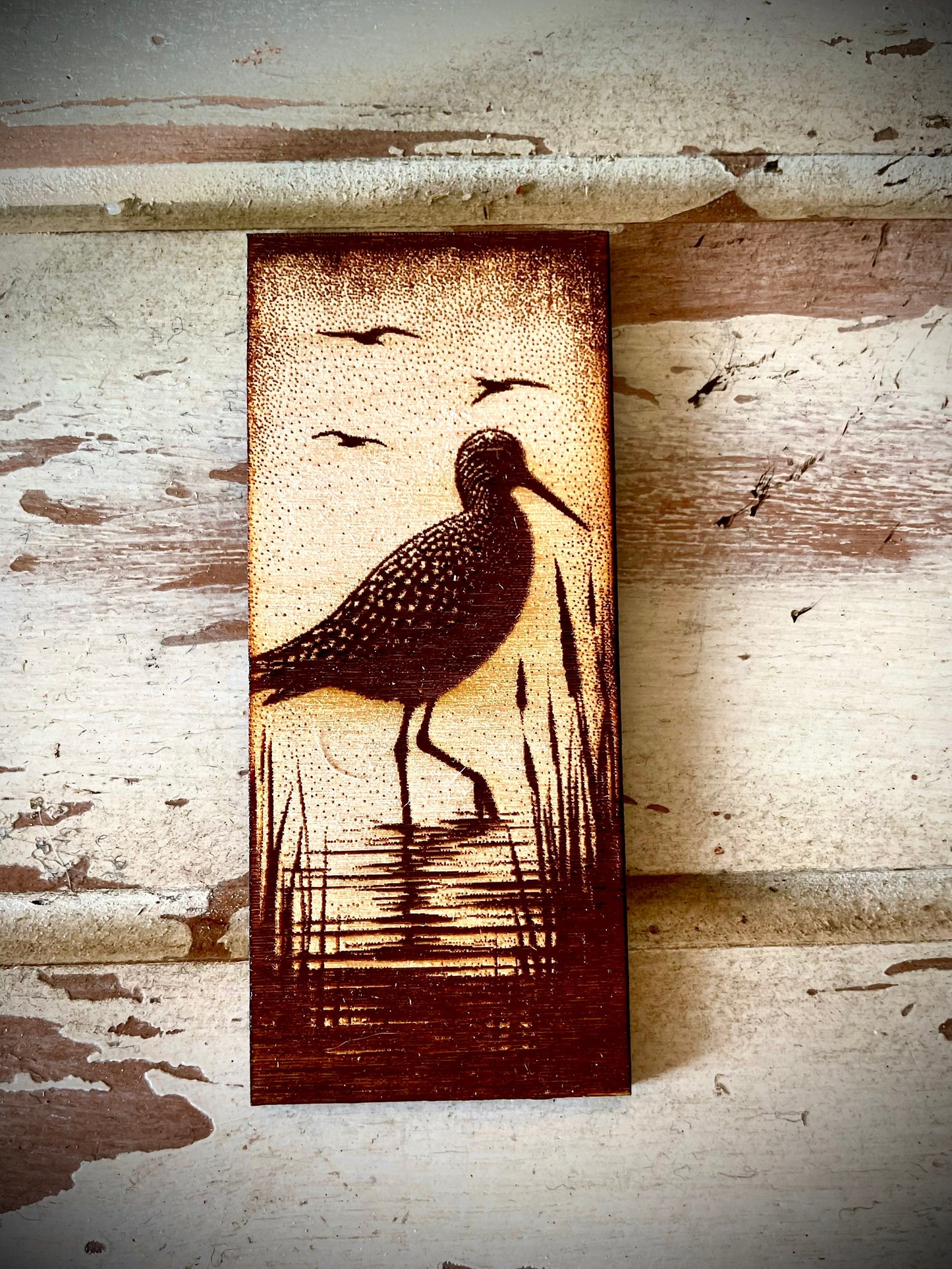 Shore Birds Engraved Wood Triptych Magnet Set | 3-Panel Set | Coastal Decor Gift