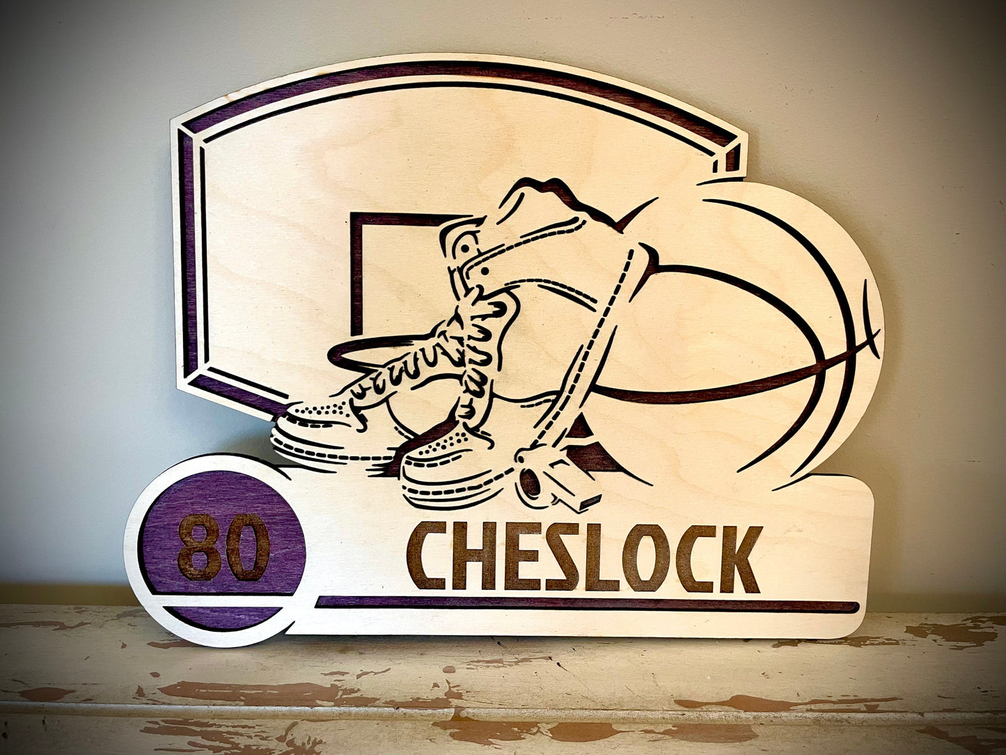 Custom Basketball Wood Plaque | Player Name & Number Engraved | Hoop & Ball Design