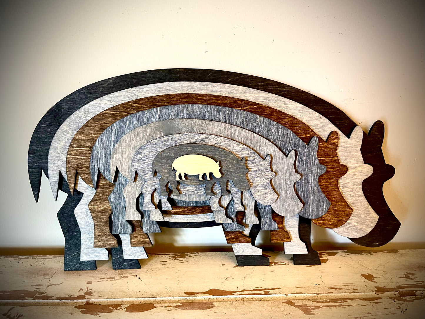 Stacked Hippopotamus 3D Wood Table & Wall Art | Multi-Color