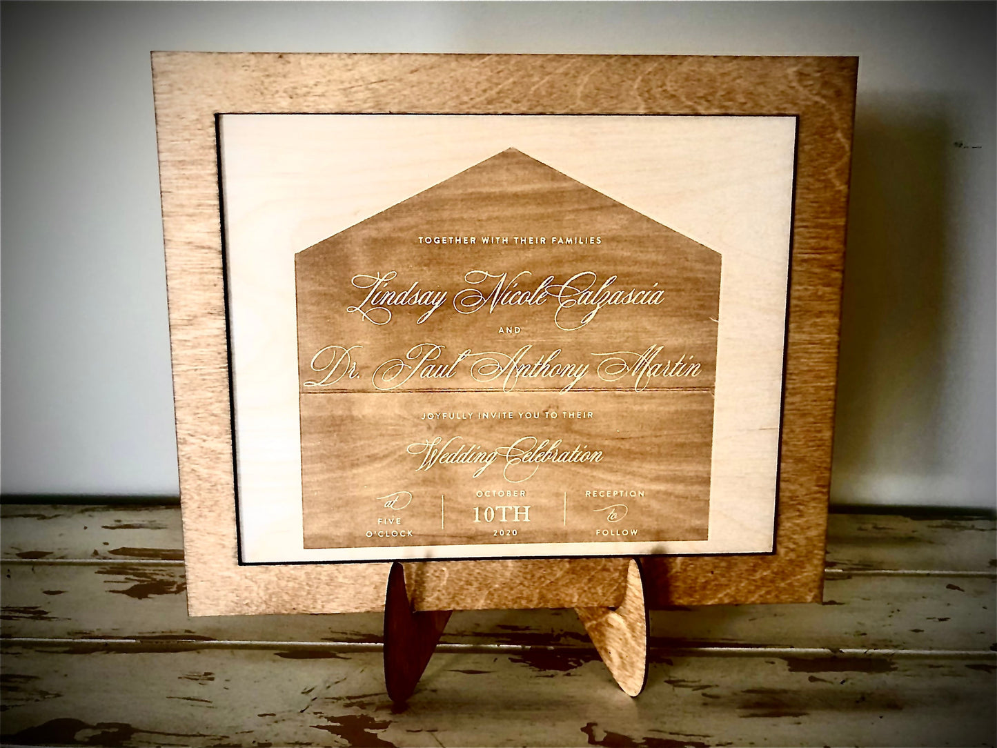 Custom Engraved Wood Wedding Invitation Keepsake | 8x10 Frame & Easel | 5th Anniversary Gift