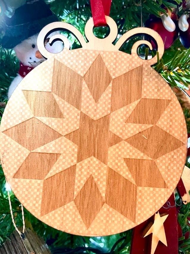 Ohio Star Quilt Pattern Wood Christmas Ornament | Unique Holiday Gift