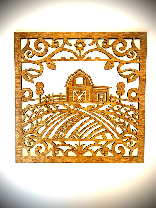 Farms, Barns & Livestock Scene Wood Wall Art | 4-Panel Set | Multiple Sizes & Finishes
