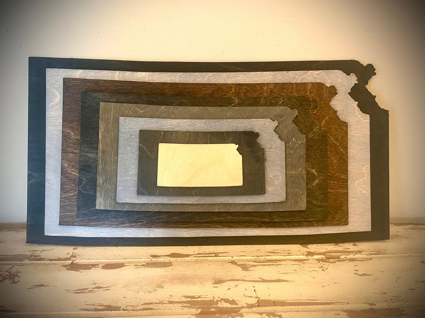 Kansas Stacked State 3D Wood Table & Wall Art | Multi-Color