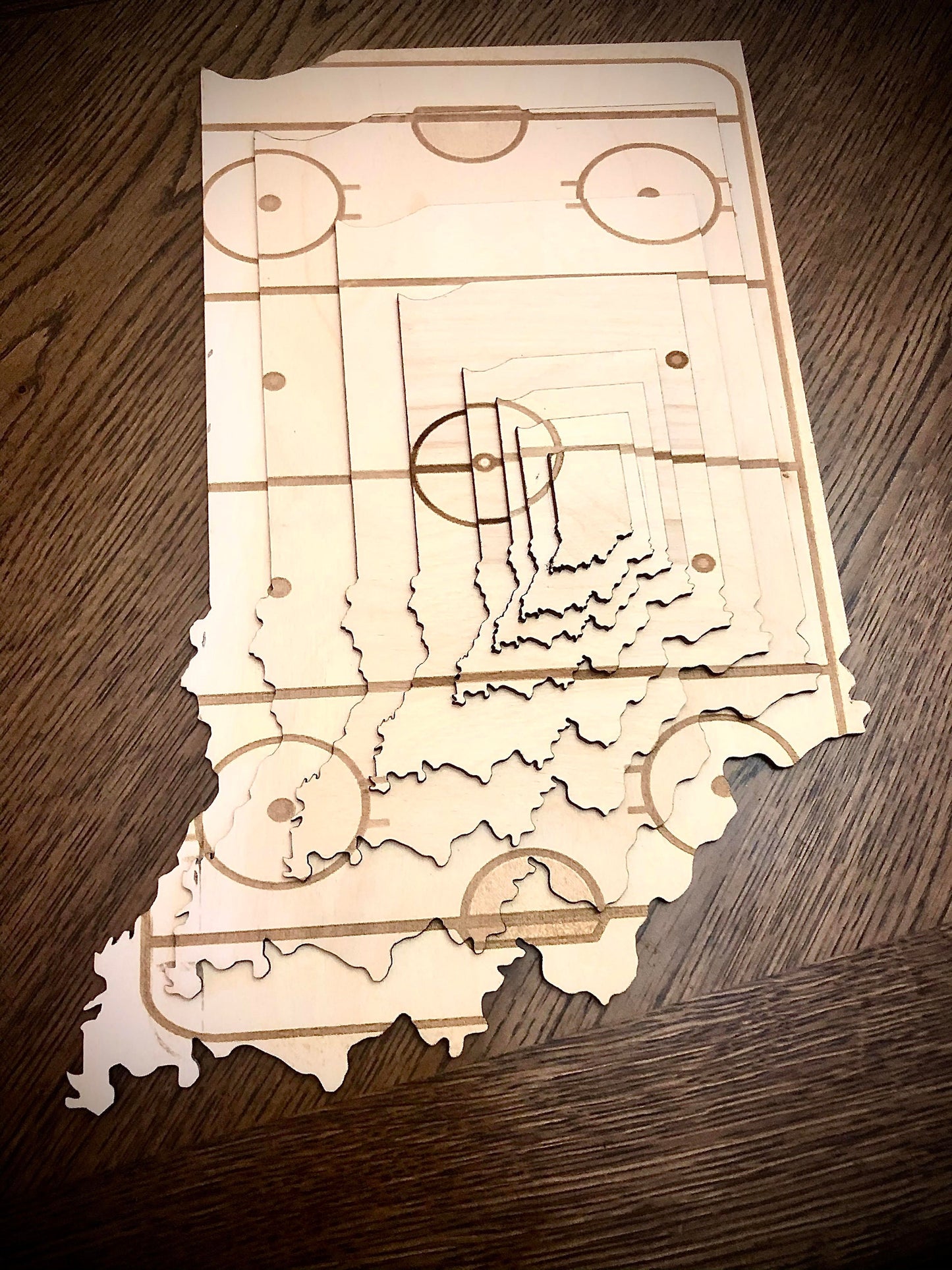 Stacked State 3D Wood Art with Hockey Rink Overlay | Table & Wall Decor | Hockey Gift